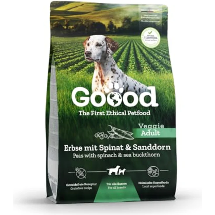 Goood Adult Veggie Hundefutter, vegetarisches Trockenfutter mit Erbse, Spinat und Sanddorn, getreidefrei, 1,8kg für alle Rassen und Größen – Bild 1