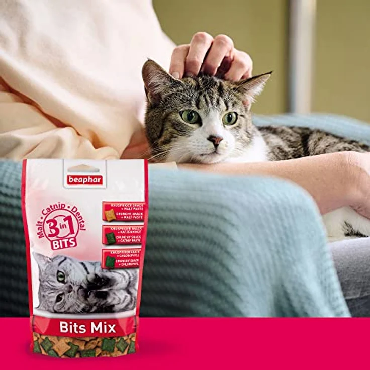 Beaphar Bits Mix, Katzensnack-Sparpaket mit 3 Sorten, 3 x 150 g, inklusive Malt-Bits, Catnip-Bits und Zahnies – Bild 4
