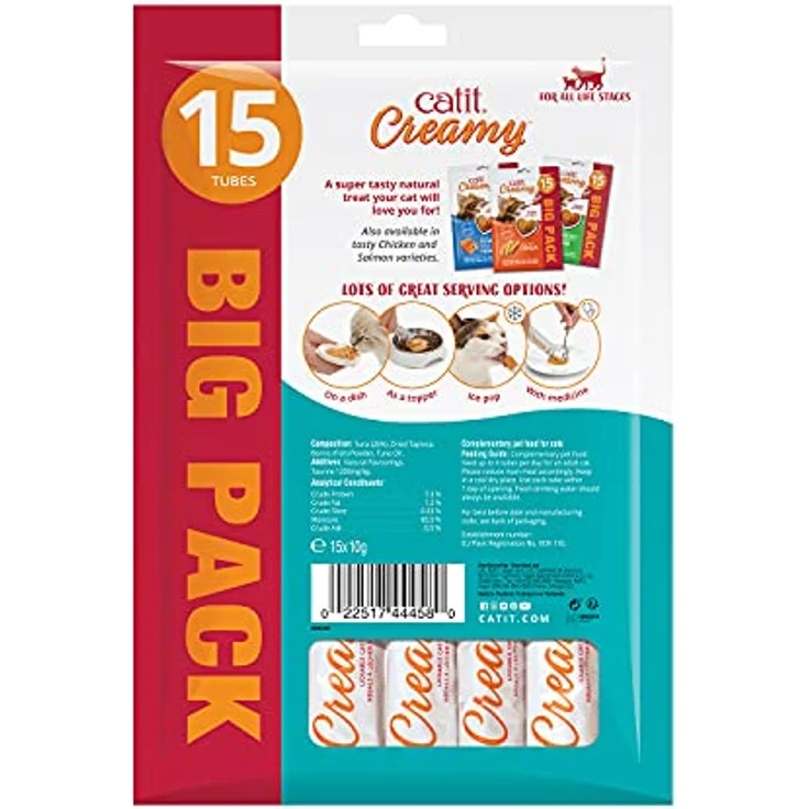 Catit Creamy, flüssigkeitsspendende Leckpaste für Katzen mit Thunfisch, 15 x 10g, reich an Eiweiß und Aminosäuren – Bild 2