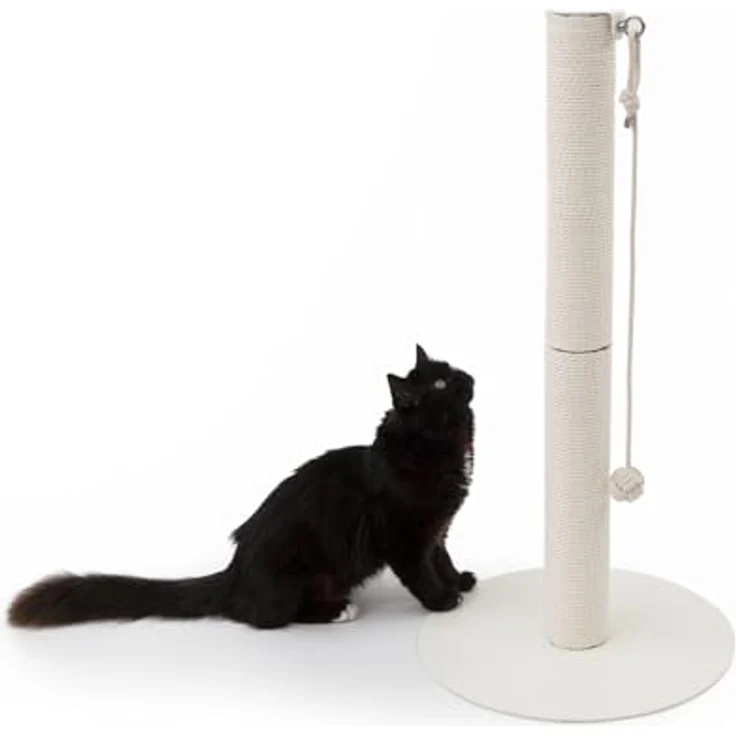 LucyBalu® PAPERPOLE Katzen Kratzsäule freistehend aus Papierseil, stabiler Kratzstamm mit Spielball, weiß – Bild 1