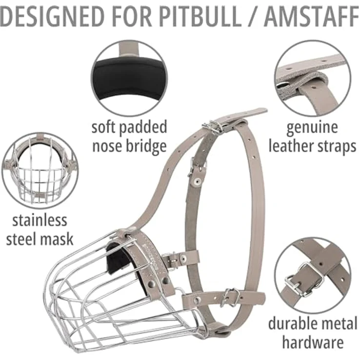 BRONZEDOG BronzeDog Maulkorb für große Hunde, Metall-Drahtkorb mit verstellbaren Lederriemen in Braun, inklusive Neopren-Polsterung – Bild 4