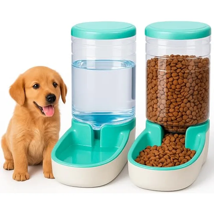 Edipets Automatischer Futterspender für Hunde und Katzen, 2 Einheiten, 3.8L, Futter- und Wasserspender, grün