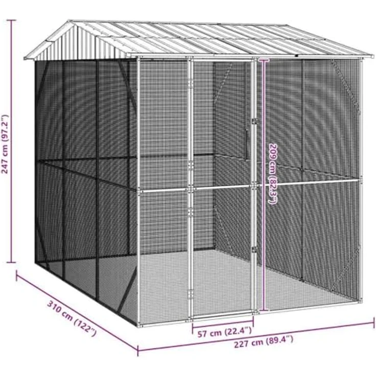 vidaXL Vogelkäfig Anthrazit, Rechteckiger Vogelkäfig aus verzinktem Stahl, 227 x 310 x 247 cm, ideal für Garten und Terrasse – Bild 3