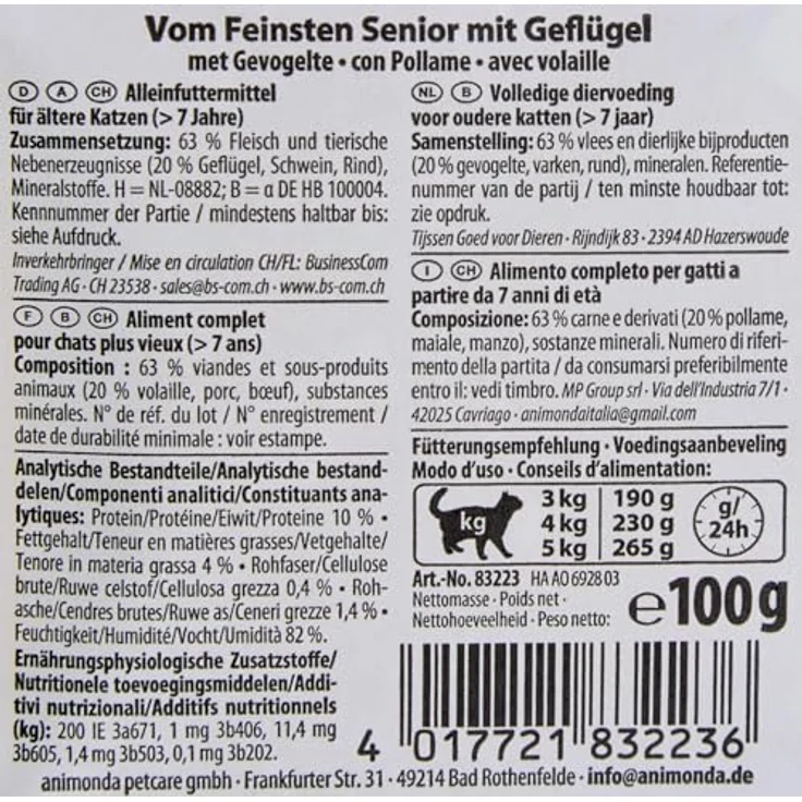 animonda vom Feinsten Senior Katzen-Nassfutter mit Geflügel, 32x100g, ohne Farbstoffe – Bild 8