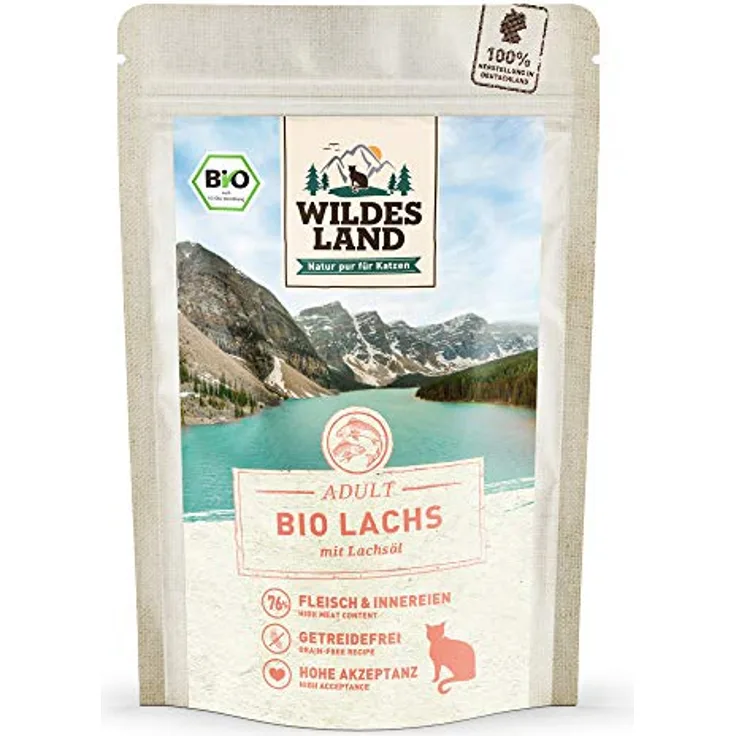 WILDES LAND Lachs, Nassfutter mit hohem Fleischanteil und natürlichen Zutaten, getreidefrei, 12x85g
