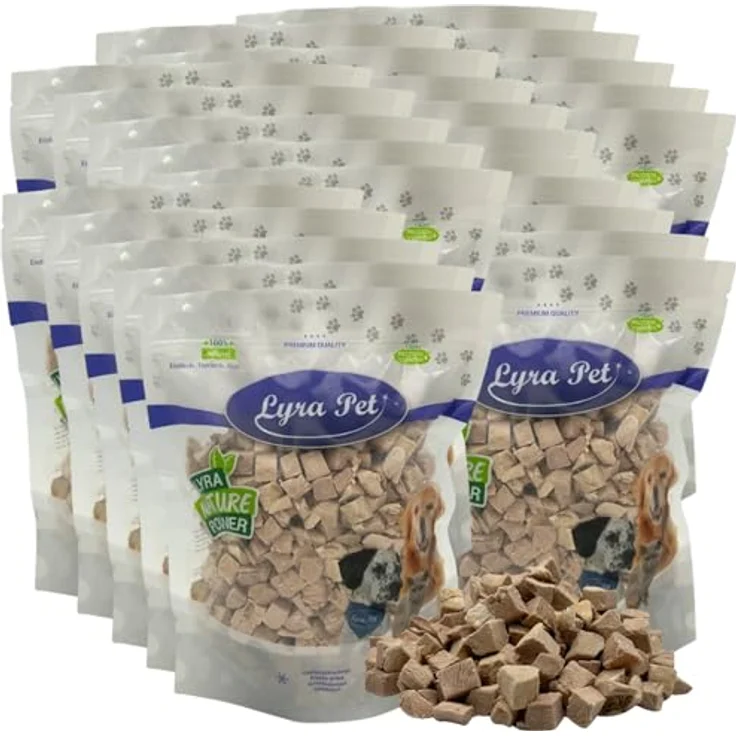 Lyra Pet® Entenbrustwürfel gefriergetrocknet, 5 kg (25x200 g) | Getreidefreies & fettarmes Hundefutter, proteinreicher Snack für Hunde & Katzen, auch für Kitten, Welpen & Senioren – Bild 1