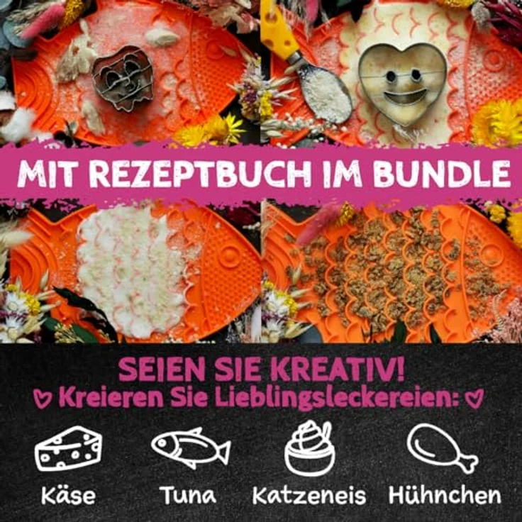 Qchefs Schleckmatte Felix, Zahnpflege Topping mit natürlichen Zahnputzflocken für Katzen, glutenfrei und hypoallergen – Bild 5