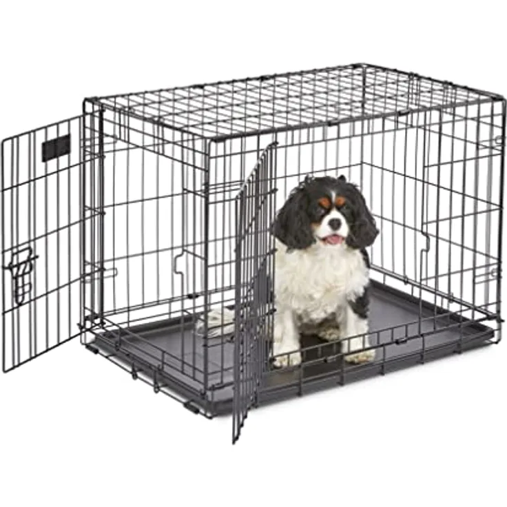 MidWest Homes for Pets iCrate Hundebox, klappbar, 2 Türen, Trennwand, auslaufsichere Bodenwanne, sichere Verriegelungen, Drahtgitterbox für mittelgroße Rassen, tragbar, robust, 76 cm