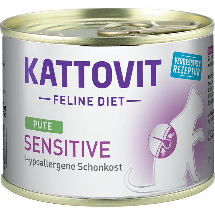 Kattovit Sensitive Dose, diätetisches Katzen-Nassfutter mit Pute, hypoallergen, 12 x 185 g