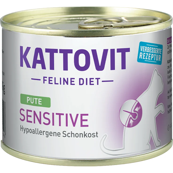 Kattovit Sensitive Dose, diätetisches Katzen-Nassfutter mit Pute, hypoallergen, 12 x 185 g