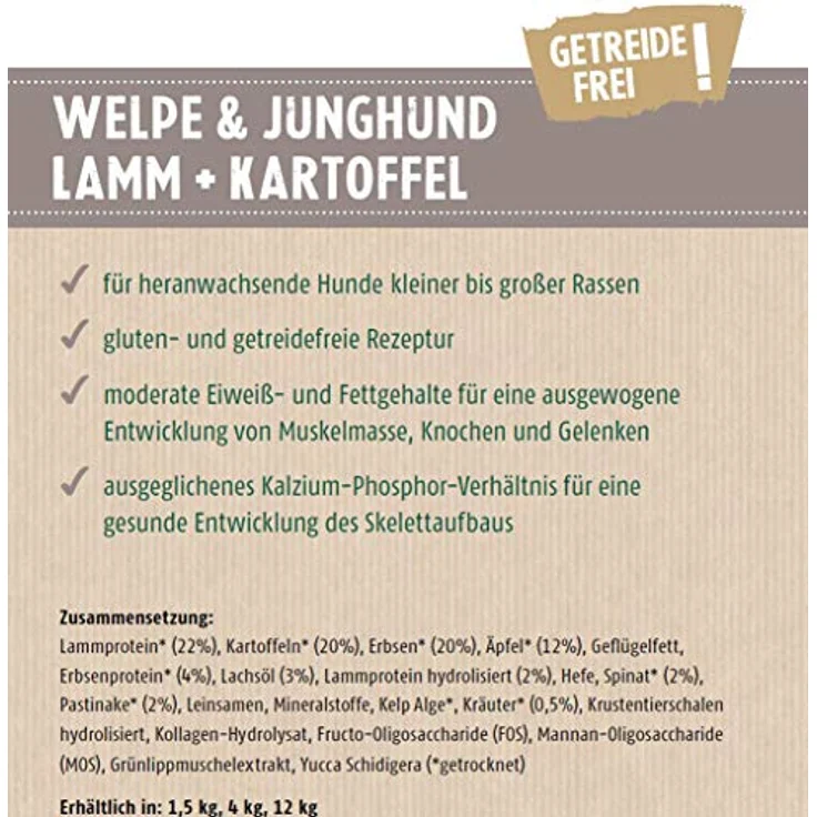 Christopherus Grainfree Trockenfutter für Welpen und Junghunde, Lamm + Kartoffel, 4 kg, für kleine bis große Rassen, ohne Weizen, hochverdaulich – Bild 5