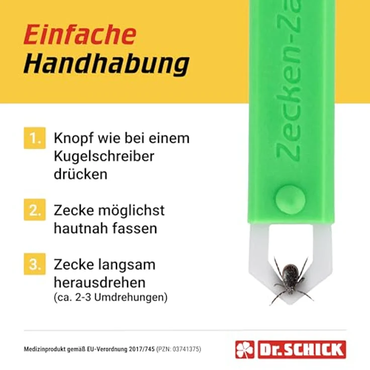 Dr. Schick Zeckenzange, Zeckengreifer mit smartem Druckknopf für Mensch und Tier, zuverlässiger Ze Schutz zur sicheren Entfernung von Zecken – Bild 4