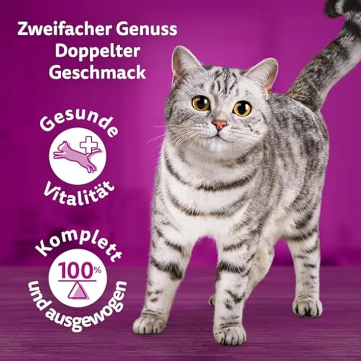 WHISKAS Duo Nassfutter Portionsbeutel Multipack, Ocean Delights in Gelee, 12 x 85g, mit vier Fischkombinationen und 100% täglichem Nährstoffbedarf – Bild 3