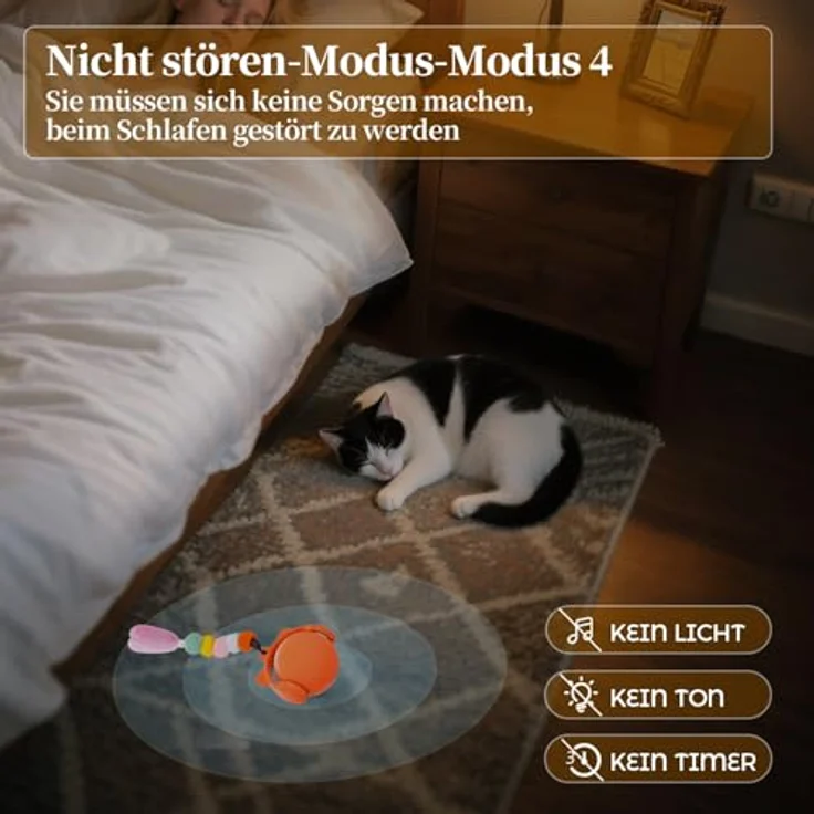 GoldenSun Automatischer Katzenspielzeugball mit Federschwanz, Bewegungsaktiviert, 3 LED-Lichtmodi, Wiederaufladbar über USB – Bild 5