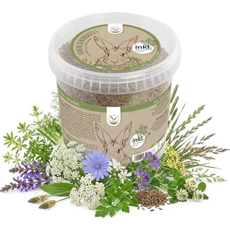 HappySeed Kaninchenwiese Samen, 500g Saatgut für frisches Zusatzfutter, nährstoffreiche Gräser und Kräuter für Kleintiere – Bild 1