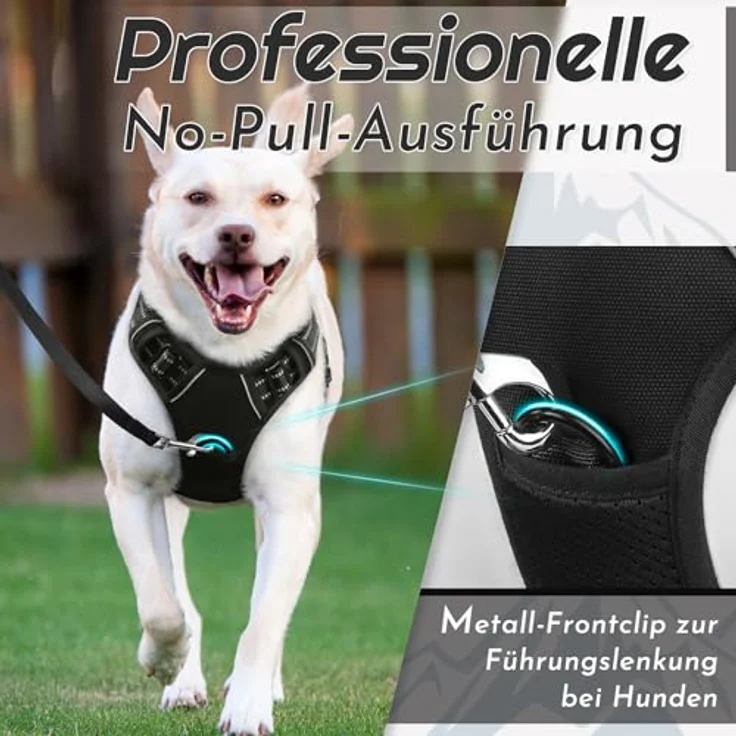 Eagloo Anti-Zug Hundegeschirr für große Hunde, verstellbar, mit Reflexstreifen und Kontrolle, optimal für Labrador, schwarz, Größe M – Bild 4