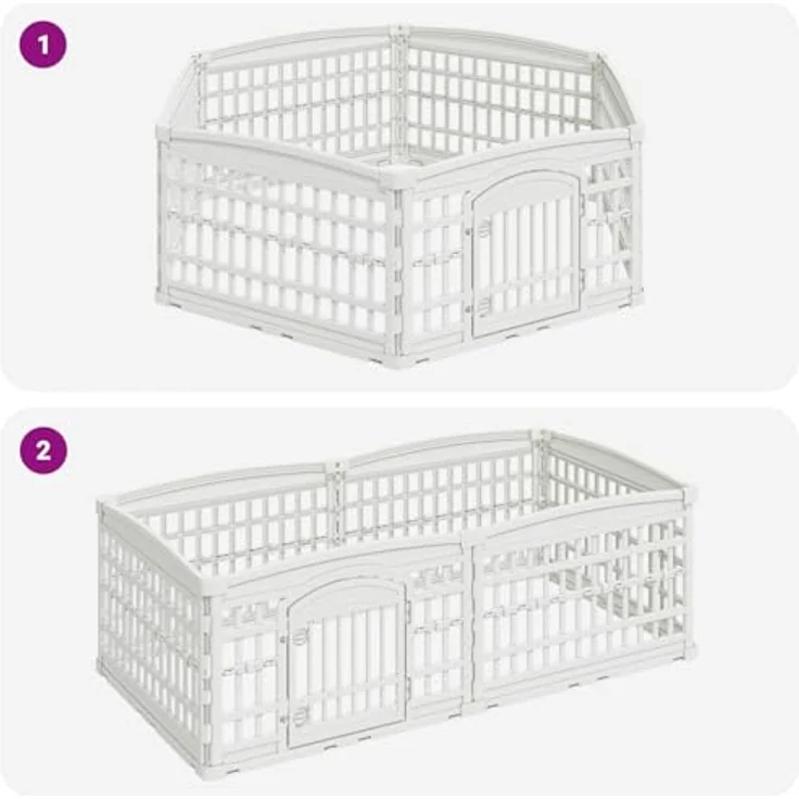 vidaXL Freigehege 6-Panel-Hundespielplatz 177,5 x 154,5 x 58 cm, wetterbeständig, klappbar, Kunststoff Weiß – Bild 6