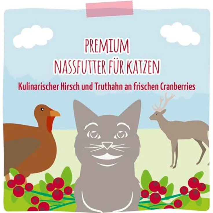 MjAMjAM Premium Nassfutter für Katzen - kulinarischer Hirsch und Truthahn mit frischen Cranberries, getreidefrei, 6er Pack (6 x 400 g) mit extra viel Fleisch – Bild 5