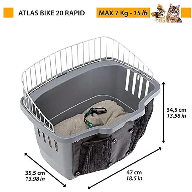 Ferplast Trasportino da bicicletta per cani Atlas Bike 20 Rapid, Fahrradkorb mit Sicherheitsgurt, Schnellkupplungssystem und waschbarem Kissen, 47 x 35,5 x h 34,5 cm, grau – Bild 2