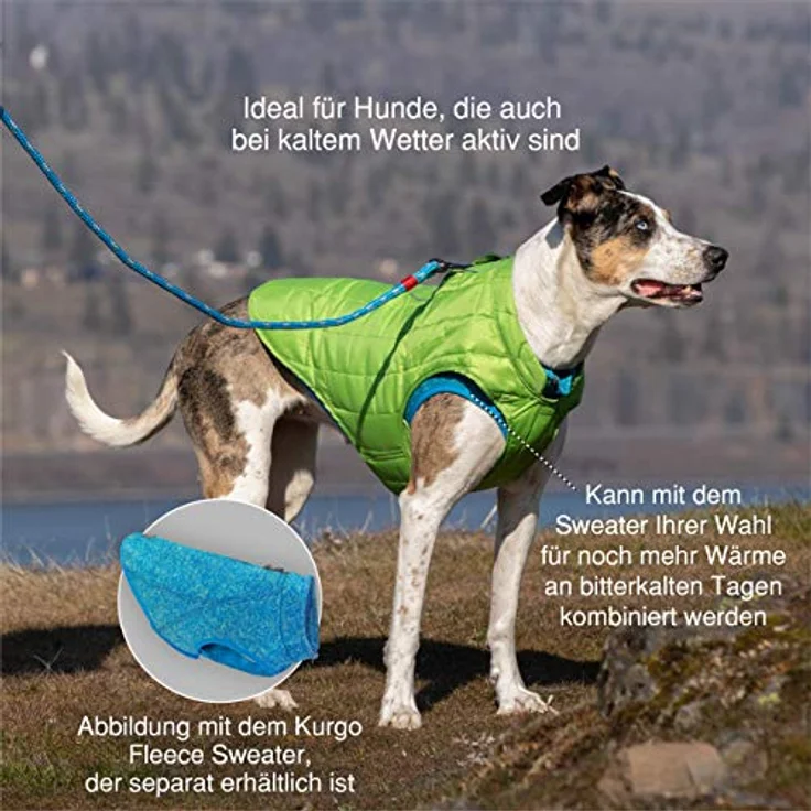Kurgo Loft Jacke, Wendbare reflektierende Hundejacke, wasserabweisend, Blau/Orange, XL – Bild 4