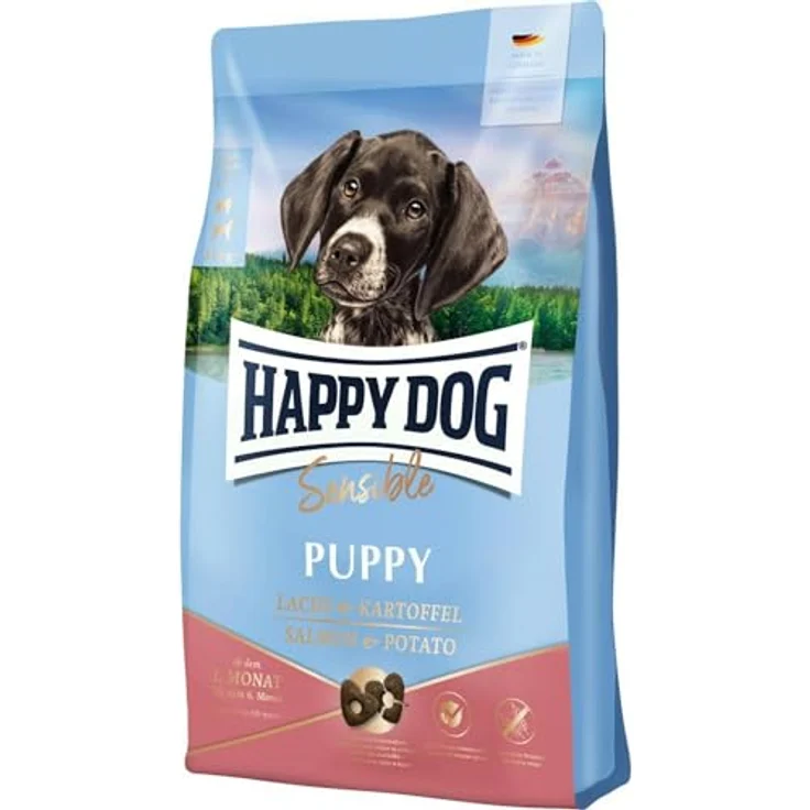 Happy Dog Supreme Sensible Puppy Huhn, Lachs & Kartoffel, weizenfreies Trockenfutter mit 86% tierischem Protein, 1 kg – Bild 1