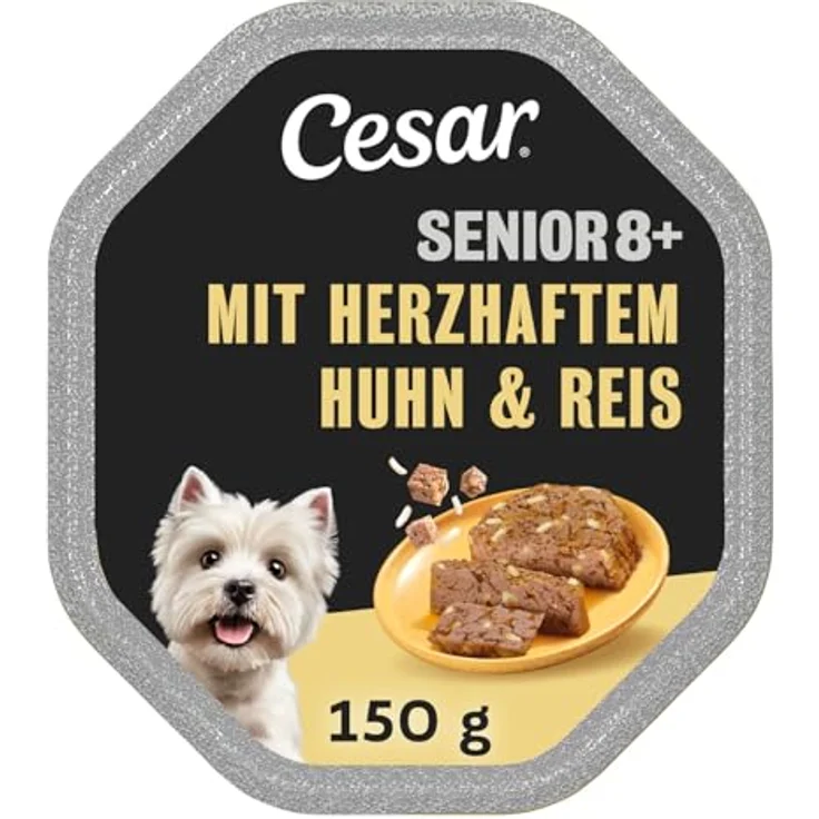 Cesar Hundefutter Nassfutter Senior 10+ mit Huhn & Reis, 7er Pack, (7 x 2 Schalen x 150 g), 100% ausgewogen und gesund – Bild 1