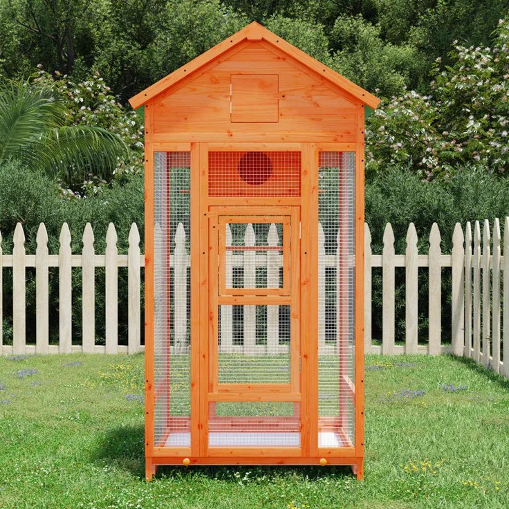 vidaXL Voliere Braun 91,5x53x170 cm aus massivem Kiefernholz, mit Nistkasten und wasserfestem Dach, Vogelkäfig + Voliere