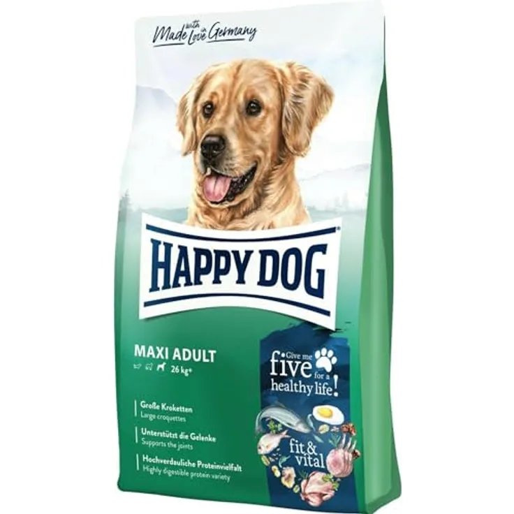 Happy Dog Supreme fit & vital Maxi Adult, weizenfreies Hunde-Trockenfutter für große Hunde, 4 kg, mit Lachs und Geflügel