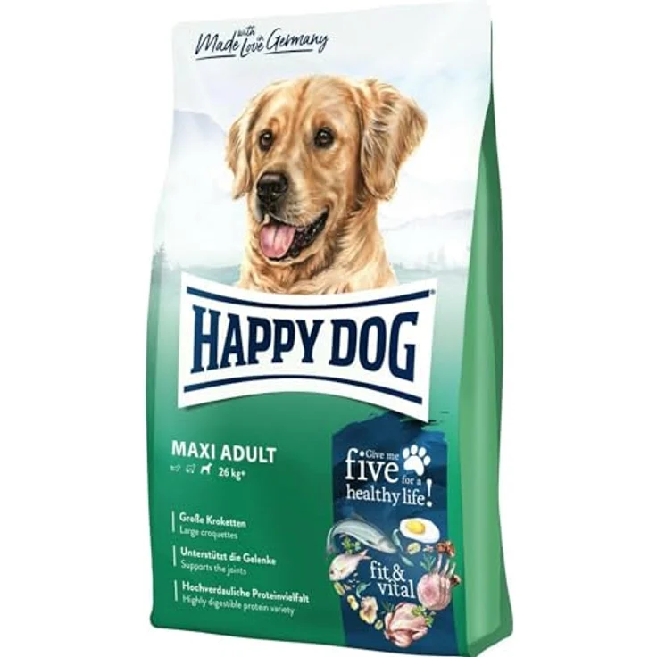 Happy Dog Supreme fit & vital Maxi Adult, weizenfreies Hunde-Trockenfutter für große Hunde, 4 kg, mit Lachs und Geflügel – Bild 1