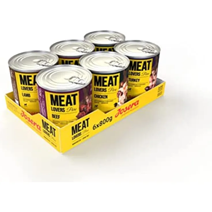 JOSERA Meat Lovers Pure Multipack (6 x 800 g) | Adult Premium Nassfutter mit 68% Fleischanteil | Getreidefrei | 4 Sorten: Beef, Chicken, Lamb, Turkey