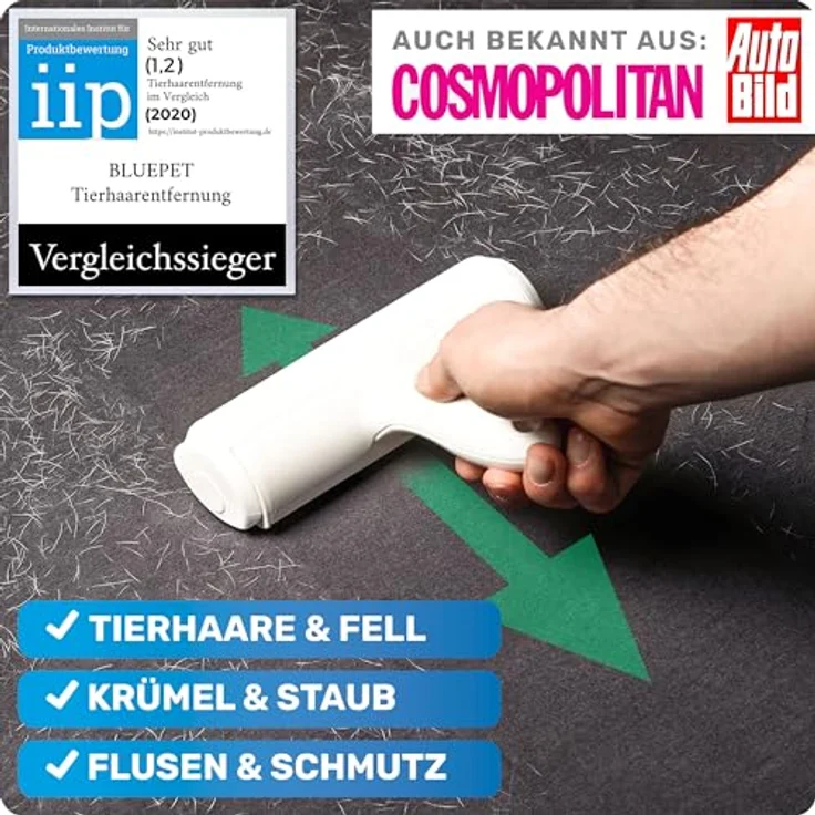 BluePet Tierhaarentferner + Mini Fusselrolle, Wiederverwendbarer Fusselentferner für Hundehaare & Katzenhaare, Waschbar, Ideal für Kleidung, Polster & Teppiche – Bild 2