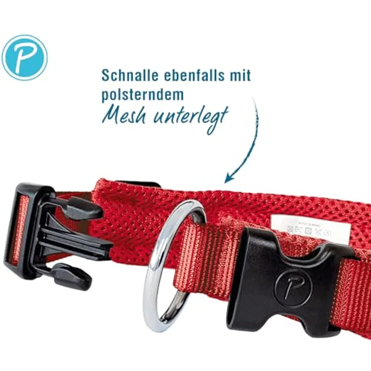 Petlando Mesh Hundehalsband, leichtes und atmungsaktives, gepolstertes Halsband, stufenlos verstellbar, robust, L 50-55cm, Rot – Bild 3
