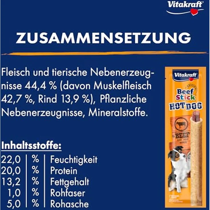 Vitakraft Beef Stick Hot Dog, Hundeleckerli aus Rindfleisch im Getreidemantel, ohne Zuckerzusatz, 30g – Bild 4