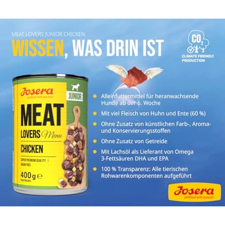JOSERA Meat Lovers Junior Menu Chicken, Premium Nassfutter für Welpen & Junghunde, 6 x 400 g, 60 % Fleisch von Huhn & Ente, getreidefrei, mit Lachsöl – Bild 3