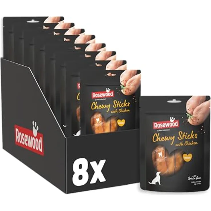 Rosewood Chewy Sticks Huhn Medium, Kaustangen mit Hühnerfleisch und Rinderhaut, ohne Getreide, unterstützt die Zahnpflege, 6er Pack (6x100 g)