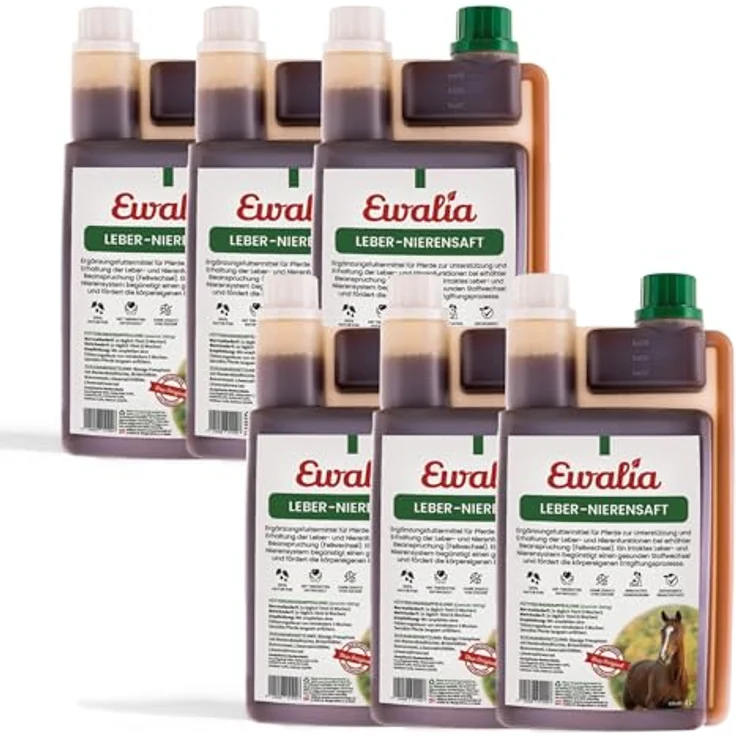 Ewalia Leber-Nierensaft, Vitalisierendes Ergänzungsfuttermittel für Pferde, 100% Natur pur, Unterstützung für Leber und Nieren, 6x1 Liter – Bild 1