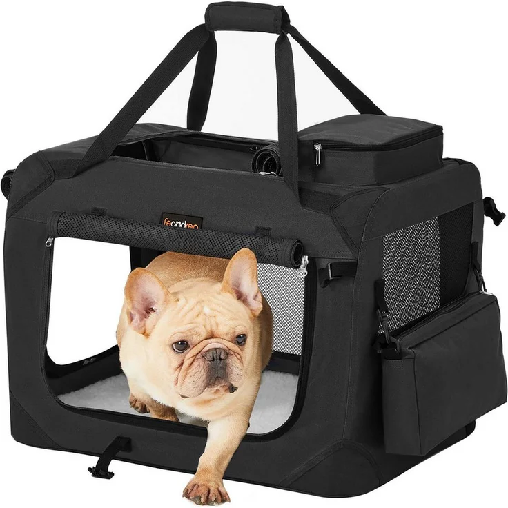 FEANDREA Tiertransporttasche Hundebox faltbar, Transportbox für Hunde bis 11 kg, dunkelblau/schwarz, atmungsaktives Oxford-Gewebe, 60 x 42 x 42 cm