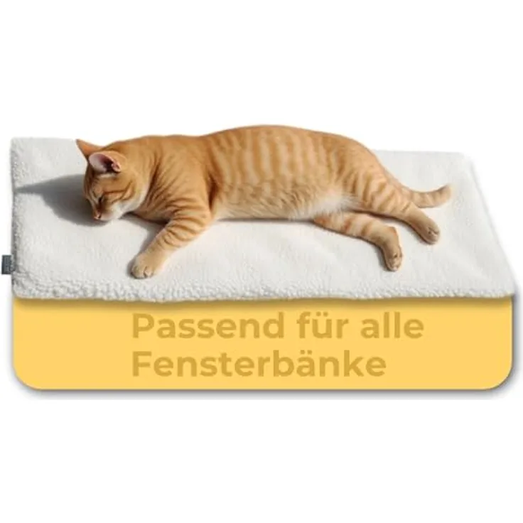 PiuPet Fensterliege für Katzen 90×25 cm, Rutschfestes Katzenbett mit selbstwärmender Katzendecke, Beige