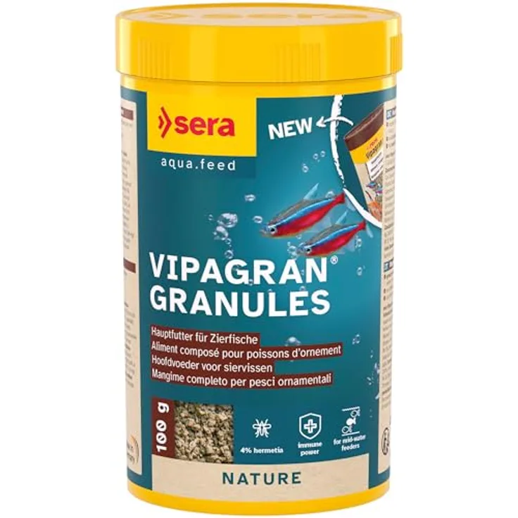 sera Vipagran Granules 250 ml, Hauptfutter für Zierfische in der mittleren Wasserzone, formstabiles Softgranulat, fördert gesundes Wachstum und Entwicklung