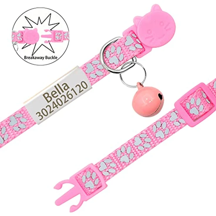 Senristar Personalisiertes 2er Set Reflektierende Katzenhalsbänder mit Namensschild und Glocke, Sicherer Breakawayverschluss, Schwarz/Silber, Verstellbar für Erwachsene Katzen und Welpen – Bild 3