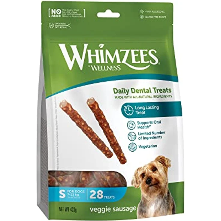 WHIMZEES Veggie-Wurst S, 28 Stück – Größe S, Getreidefreie Kaustangen zur Zahnpflege für kleine Hunde, Natürlich, ohne Zuckerzusatz – Bild 1