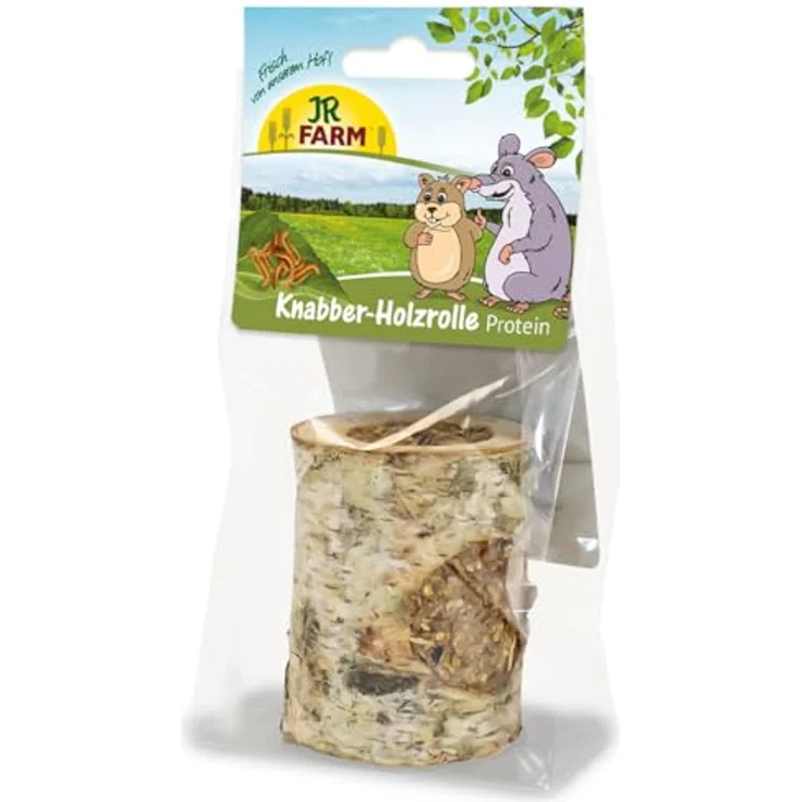 JR FARM Knabber-Holzrolle Protein, 150g mit nährstoffreicher Füllung aus Saaten, Hirse, Gemüse und Mehlwürmern, hergestellt in Deutschland – Bild 1