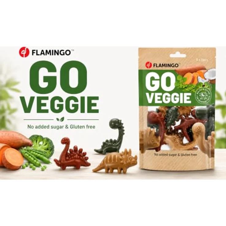 Flamingo Leckerli Hund Veggie Dino Mix Bunt, Größe S, 120g, glutenfrei, funktionale Kaubelohnung in Dinoformen – Bild 3