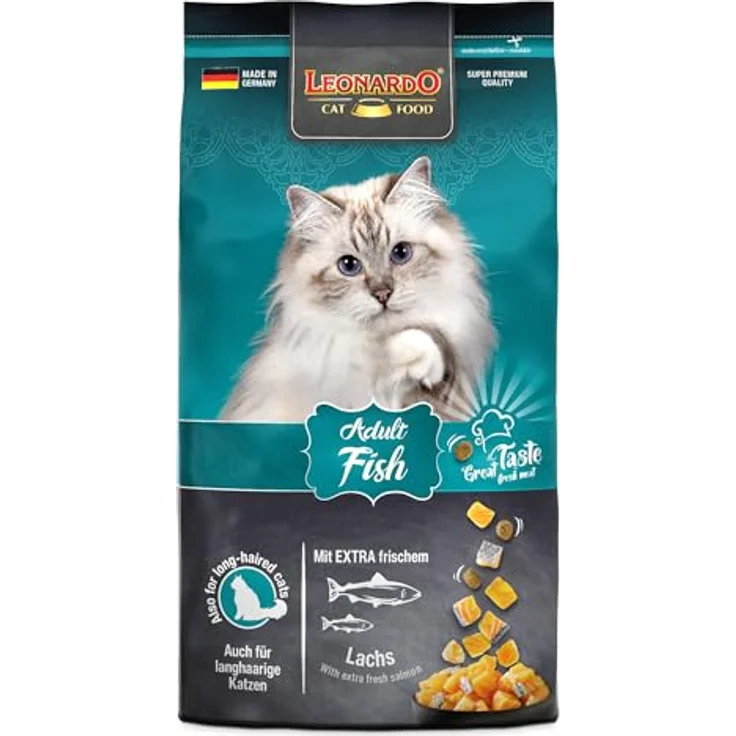 LEONARDO Katzenfutter Adult Fish, 1,8kg Beutel mit extra frischem Lachs, leicht verdauliches Trockenfutter für ausgewachsene Katzen aller Rassen ab 1 Jahr, Made in Germany – Bild 1