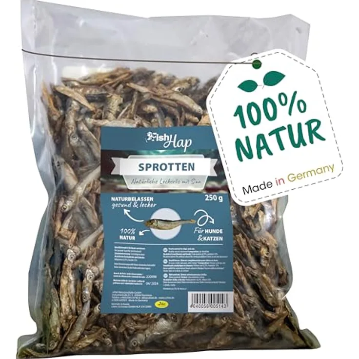 cdVet FischSnack 250 g Beutel für Hunde und Katzen, Einzelfuttermittel mit wertvollen Omega Fettsäuren, natürlich und luftgetrocknet, ohne Farbstoffe und Konservierungsstoffe