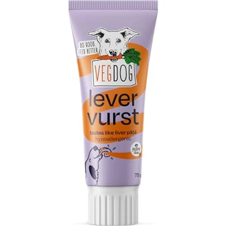 VEGDOG Levervurst Schlecksnack, pflanzlich, hypoallergen, 75g - veganer Snack für Hunde, ohne Zuckerzusatz und Soja, ideal für sensible Mägen – Bild 1