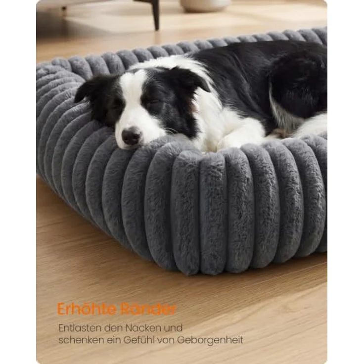 Feandrea Hundebett PGW313GN01, mittelgroßes orthopädisches Hundekörbchen mit waschbarem Hundekissen, flauschiger Hundematte in Blei-Grau, 106 x 75 x 20 cm, rutschfest und pflegeleicht – Bild 4