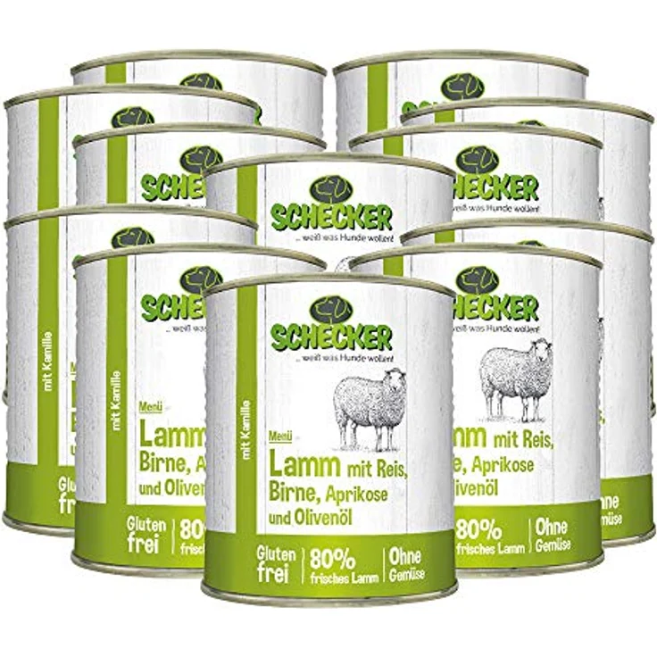 Schecker Nassfutter Hundemenü mit 80% Lamm und Reis, glutenfrei, 12 x 820 g Kamille – Bild 1