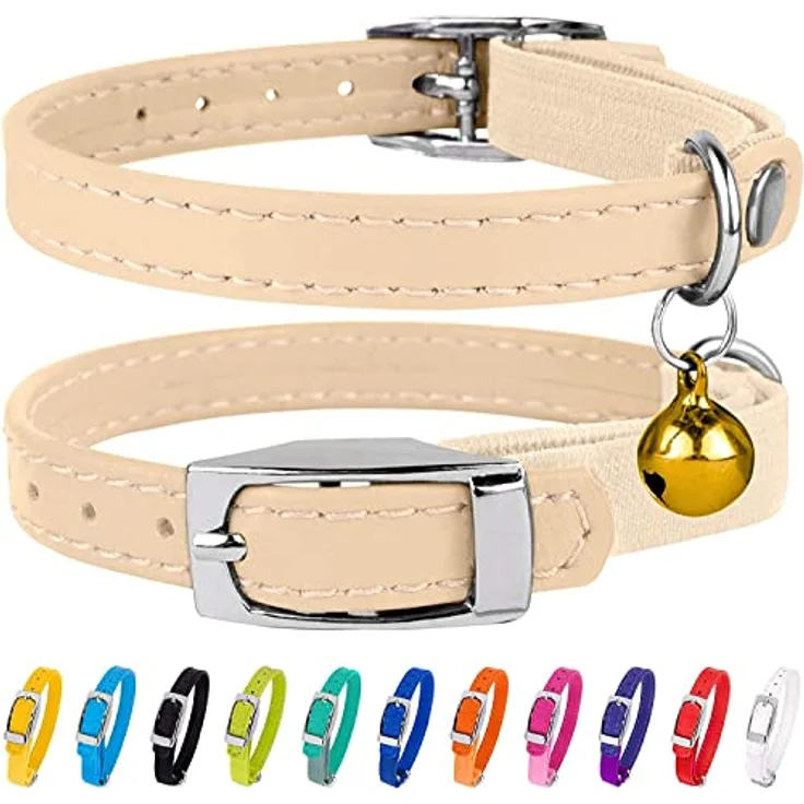 CollarDirect Leder-Katzenhalsband mit Abnehmbarer Glocke, Sicherheitsgummiband für Kätzchen und große Katzen, handgefertigt aus echtem Leder, leuchtende Farben – Bild 2