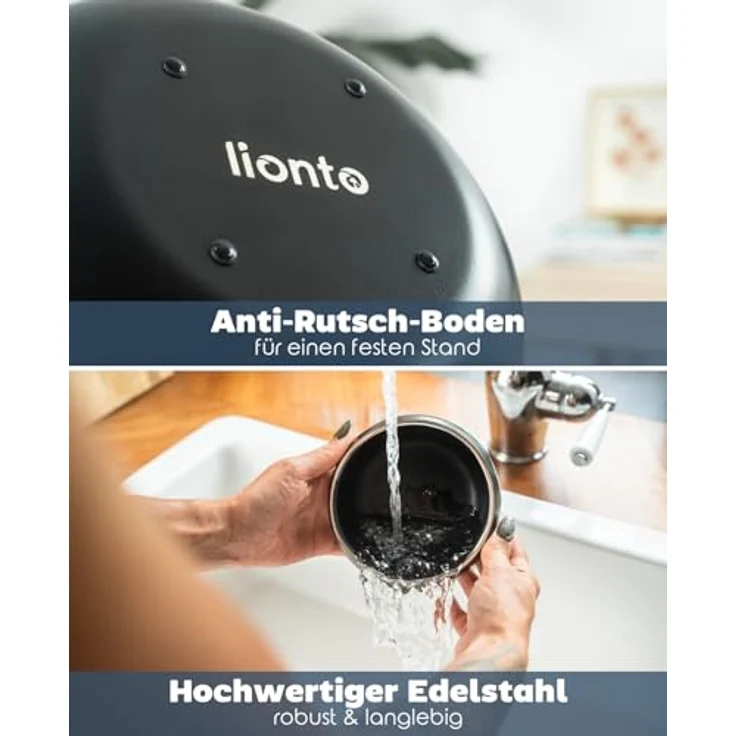 lionto Futternapf aus Edelstahl, 360 ml, rutschfest mit Silikonpads, gewölbt, lebensmittelecht, schwarz – Bild 4